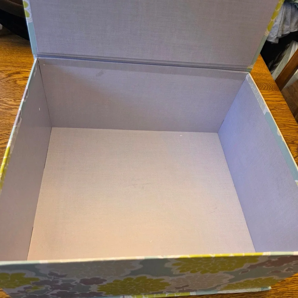Decorative Storage Box Yellow Gray Floral‎ Pattern Hinged Lid Keepsake Organizer